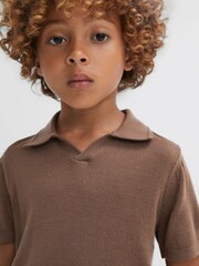 Reiss Brown Sugar Duchie Senior Merino Wool Open Collar Polo Shirt - Image 3 of 7