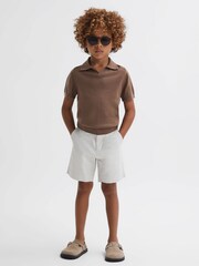 Reiss Brown Sugar Duchie Senior Merino Wool Open Collar Polo Shirt - Image 4 of 7