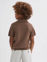 Reiss Brown Sugar Duchie Senior Merino Wool Open Collar Polo Shirt - Image 5 of 7