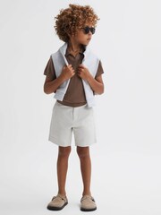 Reiss Brown Sugar Duchie Senior Merino Wool Open Collar Polo Shirt - Image 6 of 7