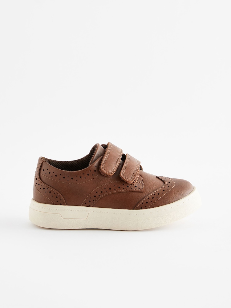 Tan Brown Standard Fit (F) Touch Fastening Brogues Shoes - Image 2 of 5