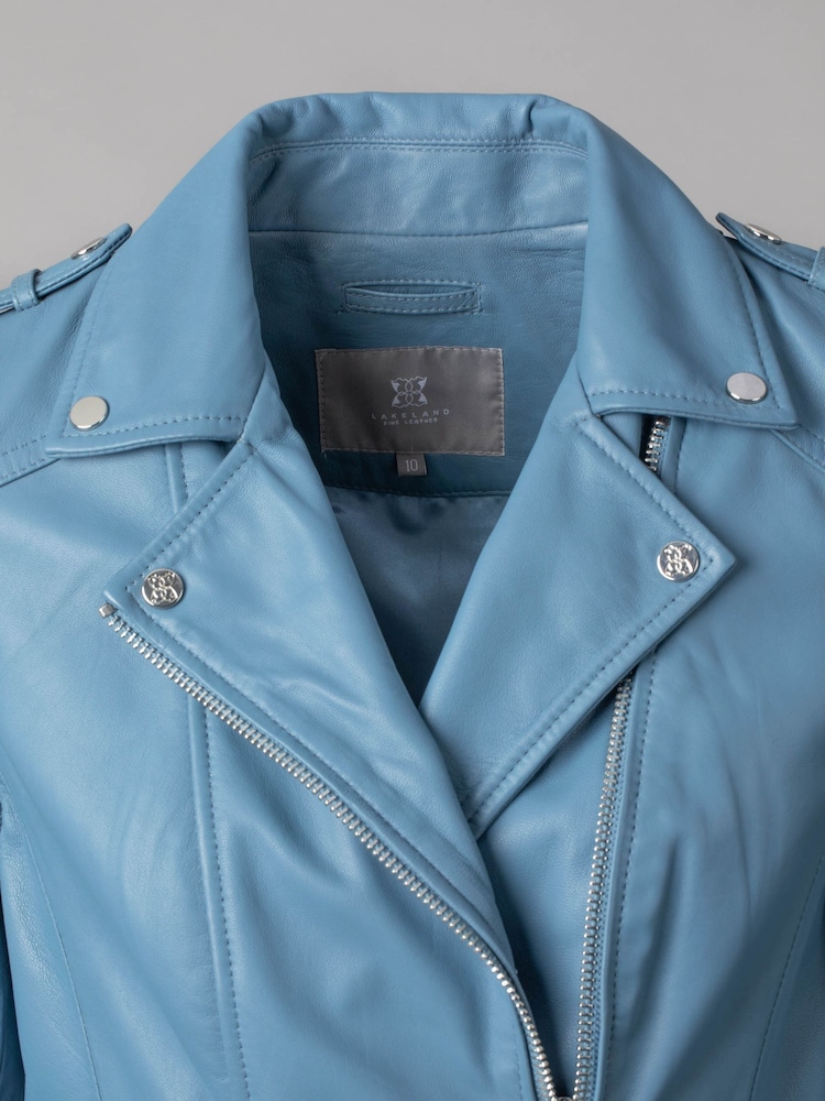 Lakeland Leather Blue Esthwaite Classic Leather Biker Jacket - Image 2 of 6