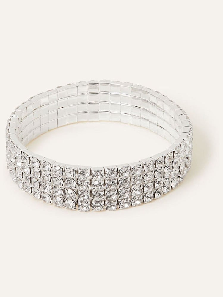 Accessorize Silver Tone Wide Crystal Cupchain Stretch Bracelet - Image 1 of 2 Accessorize Silver Tone Wide Crystal Cupchain Stretch Bracelet - Image 1 of 2