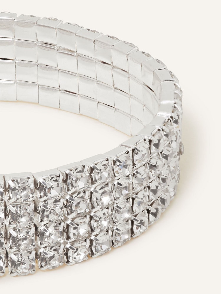 Accessorize Silver Tone Wide Crystal Cupchain Stretch Bracelet - Image 2 of 2 Accessorize Silver Tone Wide Crystal Cupchain Stretch Bracelet - Image 2 of 2