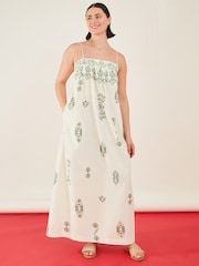 Accessorize Natural Ornamental Print Open Tie Back Maxi Dress - Image 1 of 4