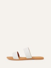 Accessorize Two Strap Leather Wide Fit White Sliders - Image 1 of 2