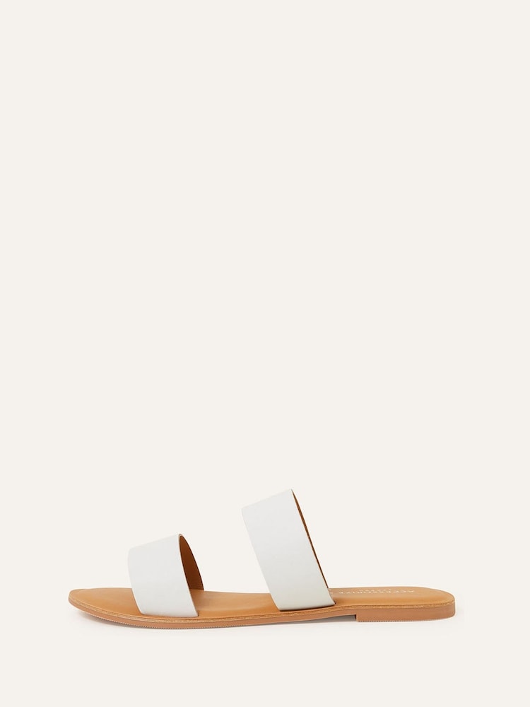 Accessorize Two Strap Leather Wide Fit White Sliders - Image 1 of 2