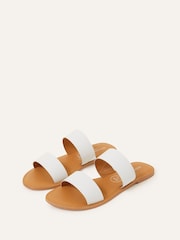 Accessorize Two Strap Leather Wide Fit White Sliders - Image 2 of 2