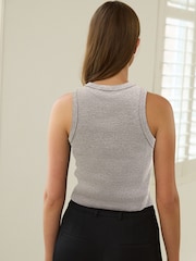 Grey Marl Ribbed Racer Tank Vest Sleeveless Top - Image 2 of 6