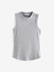 Grey Marl Ribbed Racer Tank Vest Sleeveless Top - Image 5 of 6