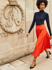 Boden Red Taffeta Pull-on Midi Skirt - Image 1 of 6