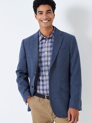 Crew Clothing Company Mid Blue Herringbone Wool Classic Blazer - Image 1 of 5