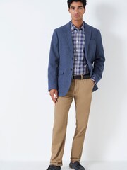 Crew Clothing Company Mid Blue Herringbone Wool Classic Blazer - Image 3 of 5