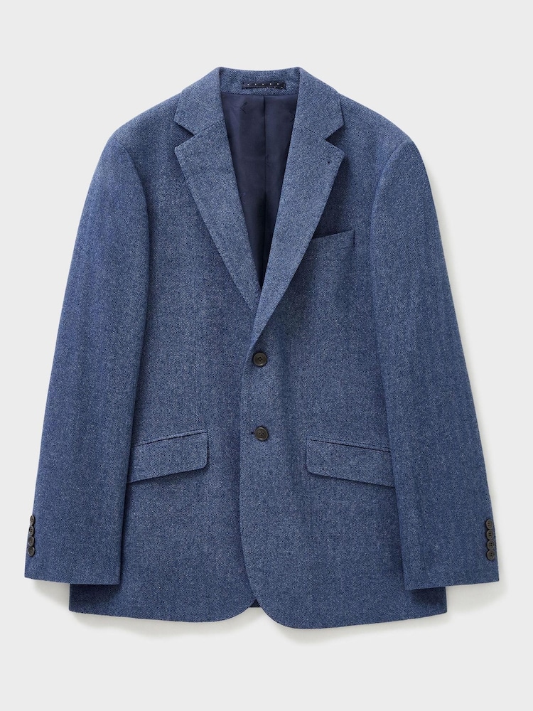 Crew Clothing Company Mid Blue Herringbone Wool Classic Blazer - Image 5 of 5