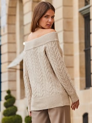 Sosandar Natural Cable Knit Bardot Jumper - Image 2 of 5
