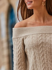 Sosandar Natural Cable Knit Bardot Jumper - Image 5 of 5