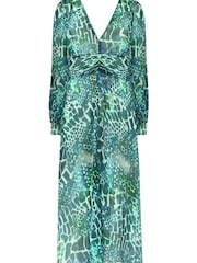 Ro&Zo Green Mix Animal Print Wrap Midi Dress - Image 6 of 7