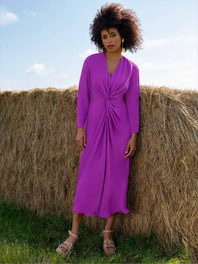 Ro&Zo Pink Twist Front Midi Dress - Image 1 of 5
