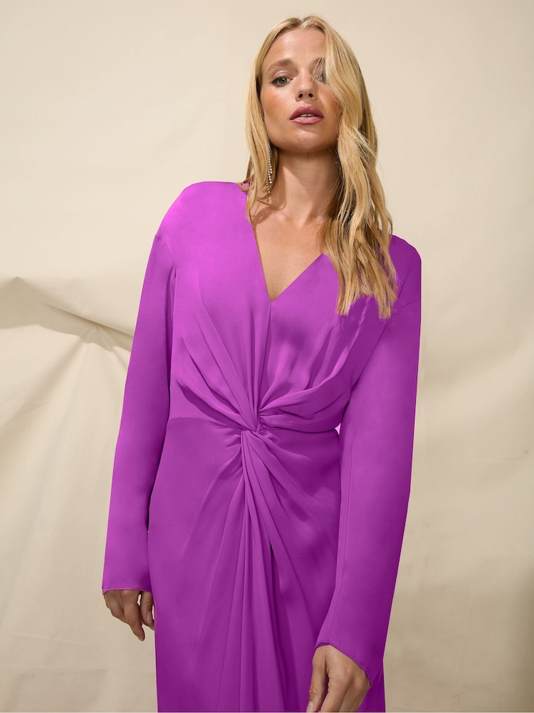 Ro&Zo Pink Twist Front Midi Dress - Image 2 of 5 Ro&Zo Pink Twist Front Midi Dress - Image 2 of 5