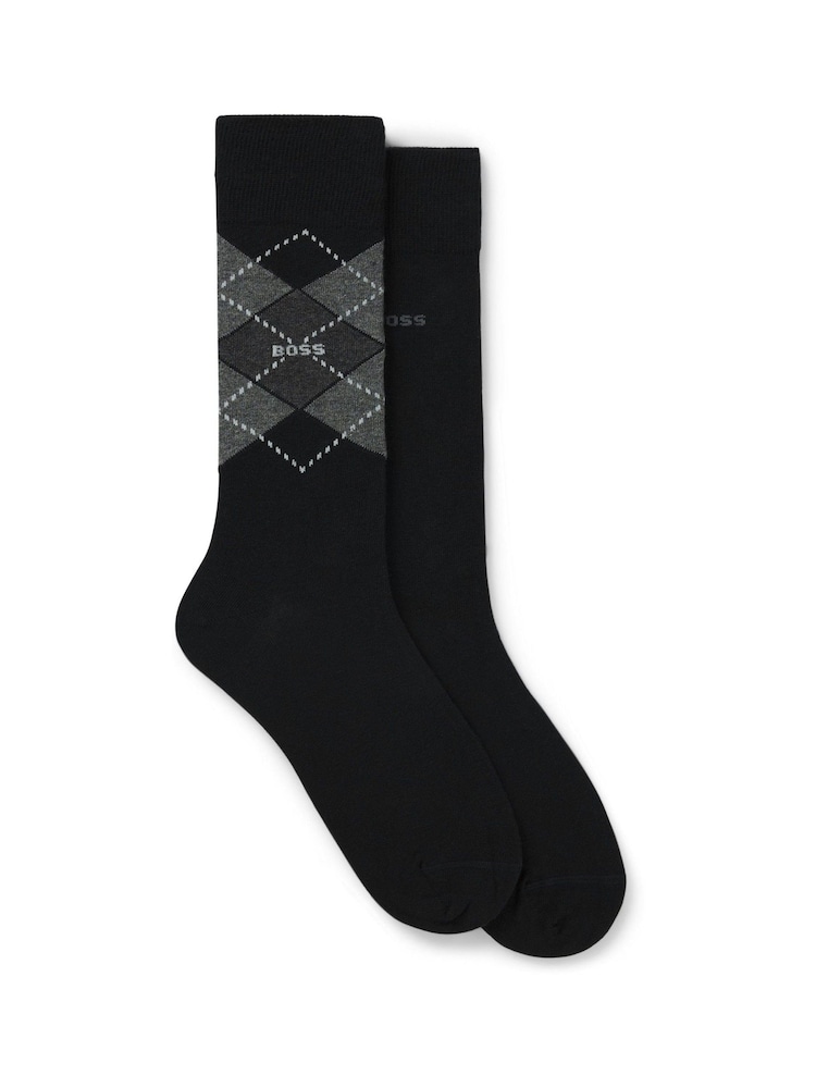 BOSS Black Argyle Logo Socks 2 Pack - Image 1 of 7 BOSS Black Argyle Logo Socks 2 Pack - Image 1 of 7
