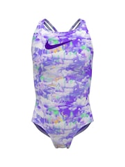 Nike Purple Nike Swim Cloud Print Spiderback Swimsuit - Image 1 of 3