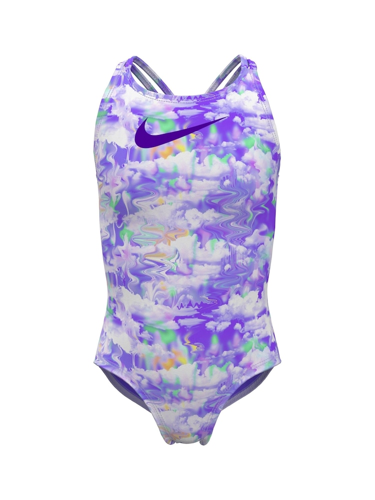 Nike Purple Nike Swim Cloud Print Spiderback Swimsuit - Image 1 of 3