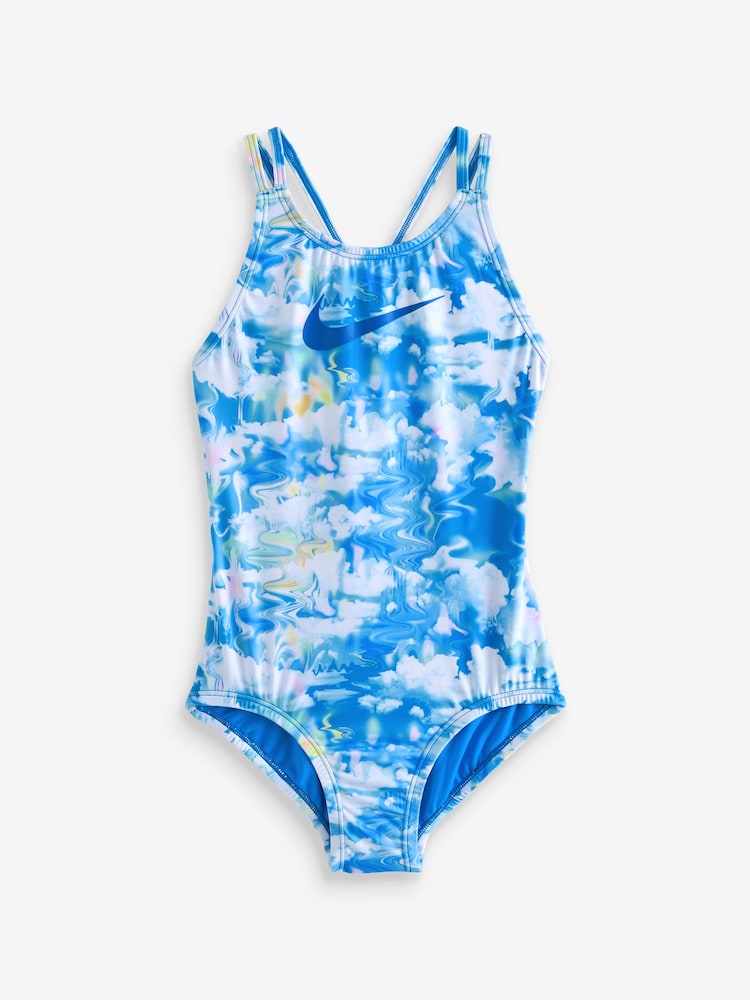 Nike Blue Nike Swim Cloud Print Spiderback Swimsuit - Image 1 of 4
