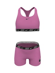 Rosa - Conjunto de pantalones cortos de bikini con tira con logo de Nike - Imagen 2 de 4
