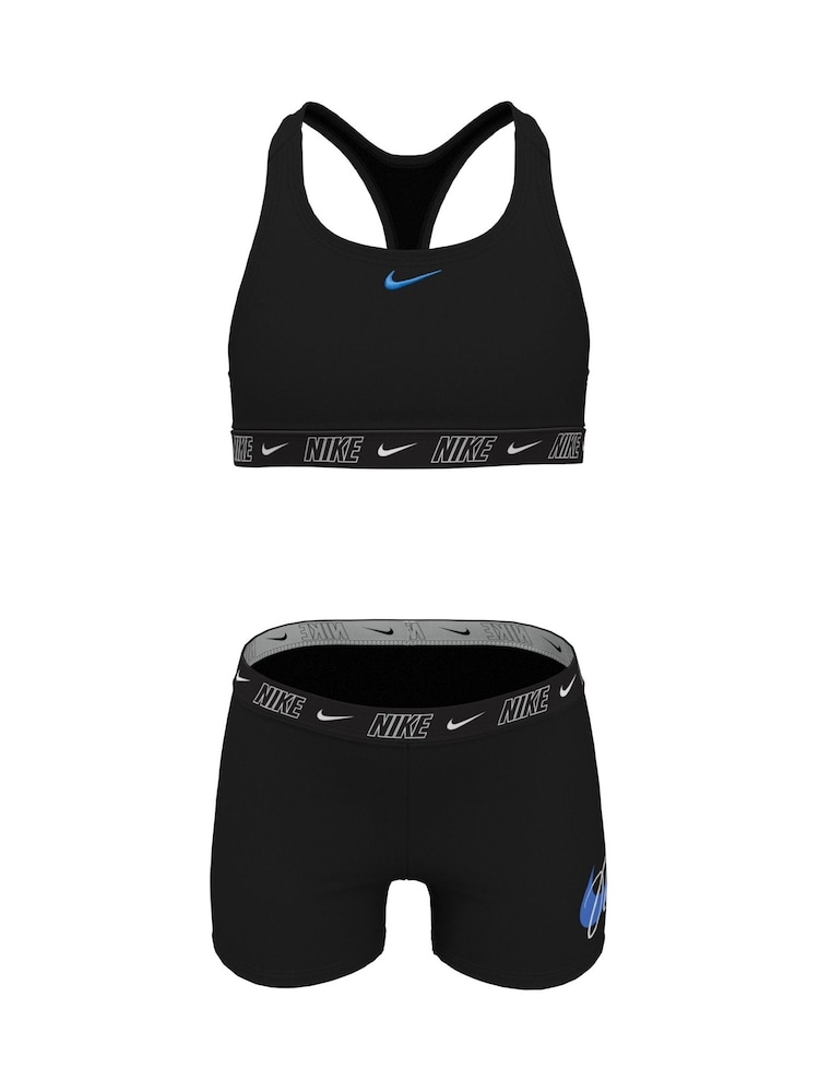 Negro - Conjunto de bikini con espalda cruzada y pantalones cortos de Nike - Imagen 2 de 3