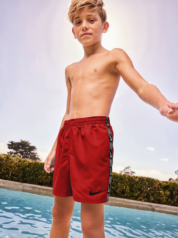 Nike Red 4 Inch Swim Logo Tape 4 Inch Volley Shorts - Image 5 of 5 Nike Red 4 Inch Swim Logo Tape 4 Inch Volley Shorts - Image 5 of 5