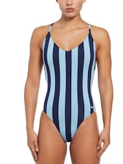 Nike Swim Blue Statement Stripe Swimsuit - Image 1 of 5