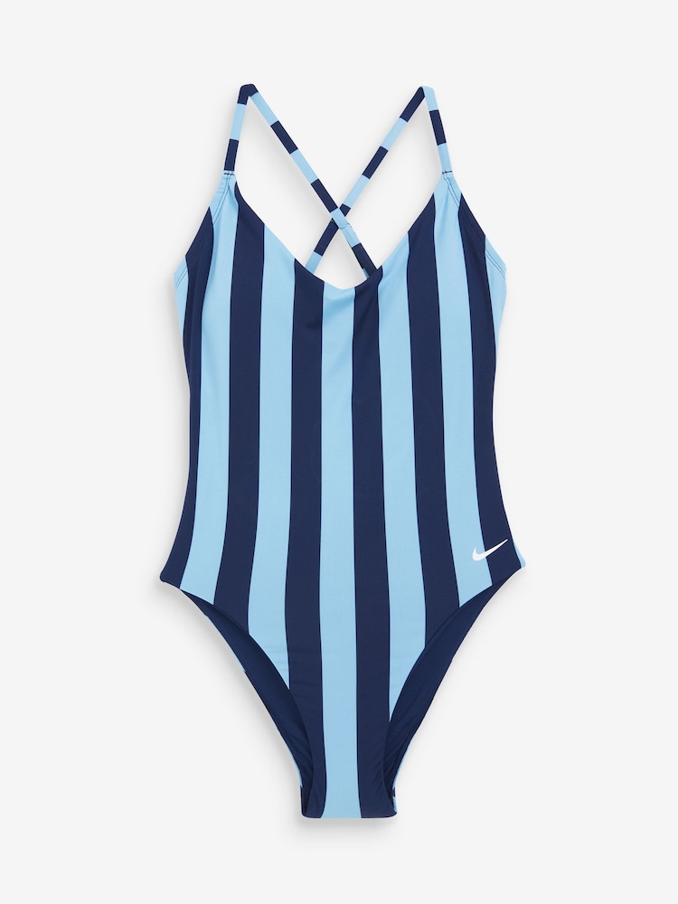 Nike Swim Blue Statement Stripe Swimsuit - Image 5 of 5