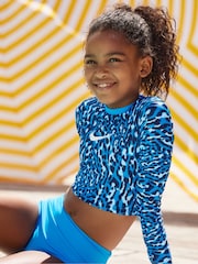 Синий - Nike Swim Animal Print Long Sleeve Bikini Set - Image 2 of 9