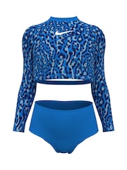 Синий - Nike Swim Animal Print Long Sleeve Bikini Set - Image 6 of 9