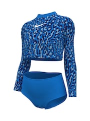 Синий - Nike Swim Animal Print Long Sleeve Bikini Set - Image 8 of 9