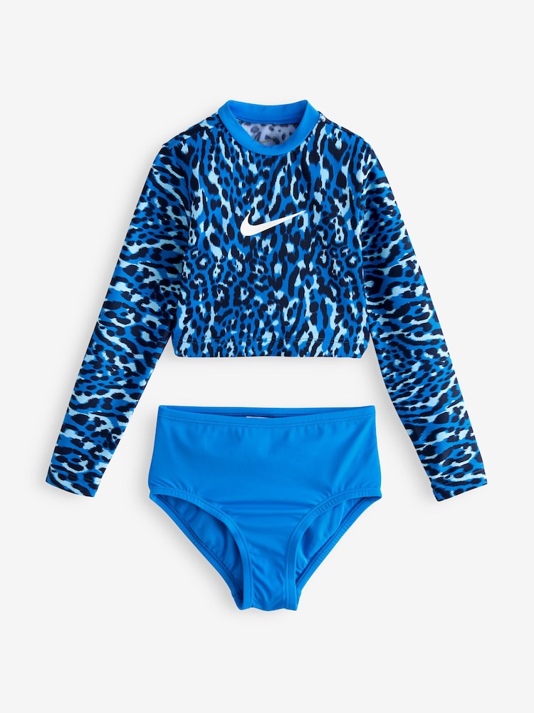 Синий - Nike Swim Animal Print Long Sleeve Bikini Set - Image 9 of 9