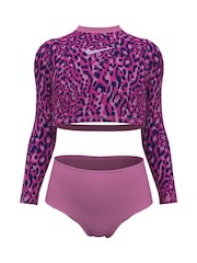 Nike Pink Swim Animal Print Long Sleeve Bikini Set - Image 2 of 4