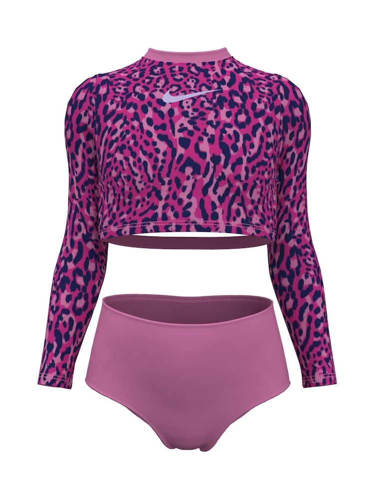 Nike Pink Swim Animal Print Long Sleeve Bikini Set - Image 2 of 4