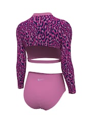 Nike Pink Swim Animal Print Long Sleeve Bikini Set - Image 3 of 4