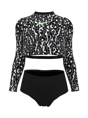 Черный - Nike Swim Animal Print Long Sleeve Bikini Set - Image 6 of 8