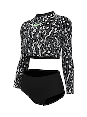 Черный - Nike Swim Animal Print Long Sleeve Bikini Set - Image 8 of 8