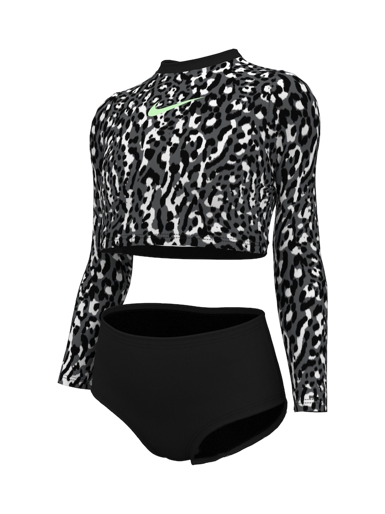 Черный - Nike Swim Animal Print Long Sleeve Bikini Set - Image 8 of 8