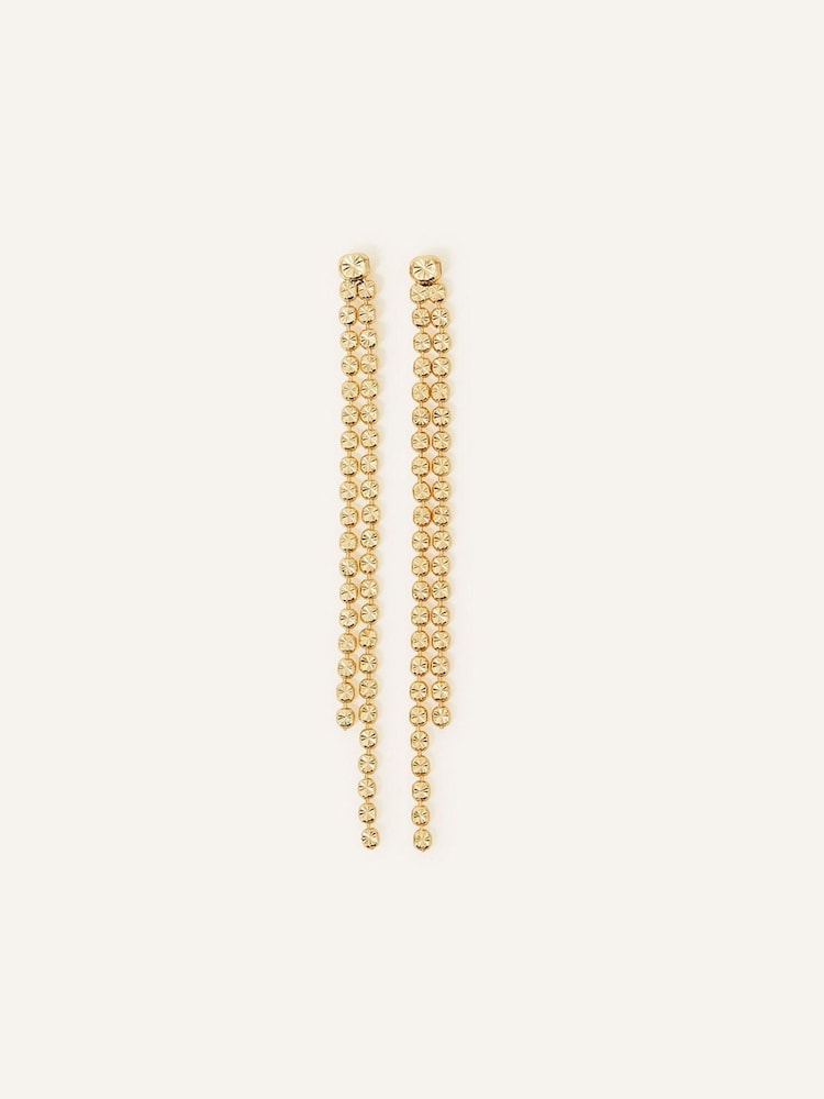 Accessorize Gold Tone 14ct Diamond Cut Long Chain Earrings - Image 1 of 2