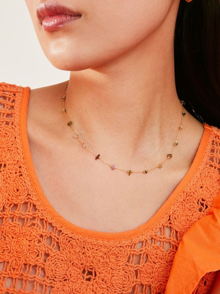 Accessorize 14ct Gold Plated Healing Stone Station Necklace - Image 1 of 3