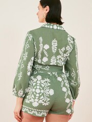 Accessorize Green Ornamental Print Tie Waist Shorts - Image 2 of 4