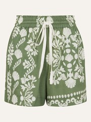 Accessorize Green Ornamental Print Tie Waist Shorts - Image 4 of 4