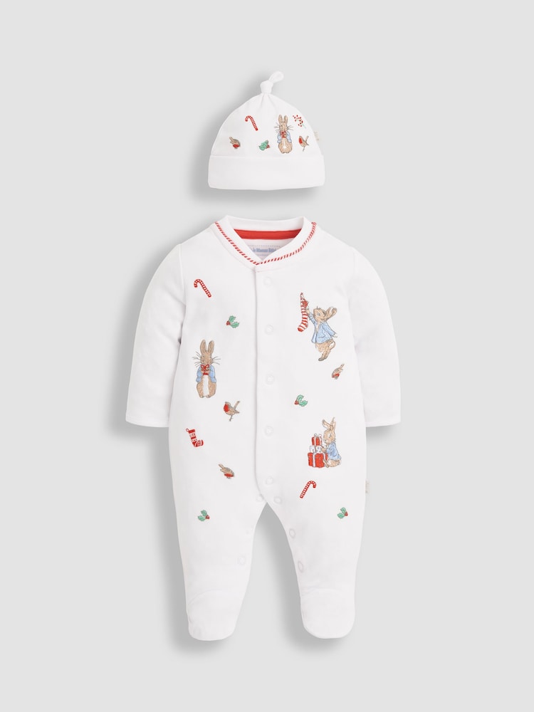 Conjunto navideño de Peter Rabbit compuesto por pijama y gorro de algodón para bebé de JoJo Maman Bébé - Imagen 1 de 3