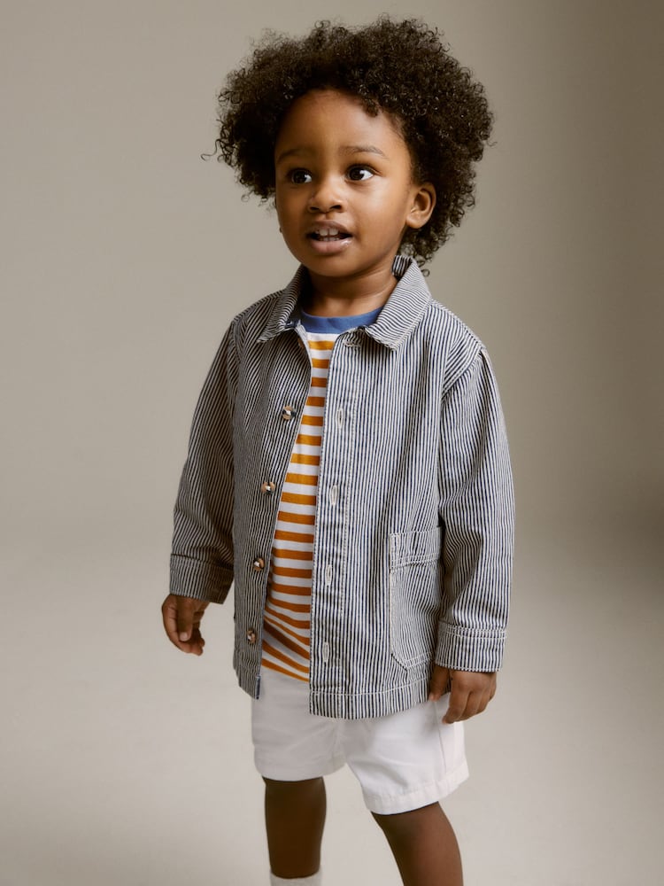 Stripe 100% Cotton Denim Shacket T-Shirt and Shorts Set (3mths-7yrs) - Image 1 of 7
