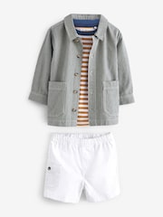 Stripe 100% Cotton Denim Shacket T-Shirt and Shorts Set (3mths-7yrs) - Image 4 of 7