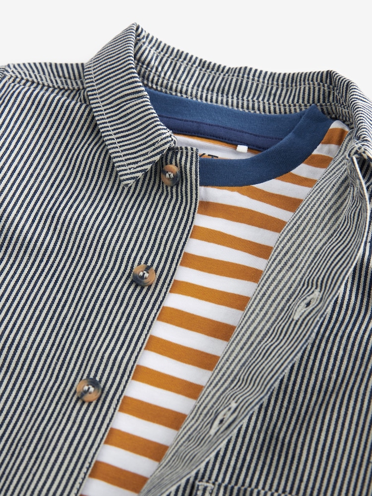 Stripe 100% Cotton Denim Shacket T-Shirt and Shorts Set (3mths-7yrs) - Image 7 of 7